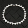 Elegant 8mm silver heart-shaped tennis bracelet with sparkling white zircon crystals - Small / Silver Tone White