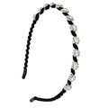 Elegante cerchietto in velluto nero con grandi cristalli scintillanti e castoni argentati - Fiore del Sole Incrociato Argento (C6531)