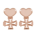 Macro shot of rose gold earring lifters with heart and cross design for support - Rose Gold Heart Cross Style (A3102)