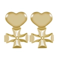 Detail of gold heart and cross earrings with a polished finish on white background - Gold Heart Cross Style (A3101)