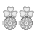 Silver clover heart earring lifters backings with decorative polished metal finish - Silver Clover Heart Style (A3221)