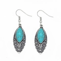 Vintage bohemian turquoise teardrop earrings with antique silver floral hollow pattern - Antique Silver with Sky Blue Turquoise