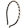 Cerchietto vintage in velluto nero con fiori di cristallo scintillanti e punte morbide - Fiore del Sole Incrociato Oro (C6530)
