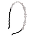 Cerchietto con strass scintillanti, fiocchi, montatura argento e terminali in tessuto nero - Stile Cravatta a Farfalla (C7218)