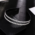 Close-up of double-layer black hairband with rhinestone plum flower pattern and non-slip comb - White Headband