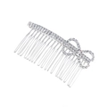Elegante pettine da sposa con fiocco di strass argentati e denti in filo metallico a ventaglio - Stile Fiocco con Strass (c6325) / Argento