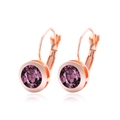 Pendientes de aro en oro rosa con cristales de circonita púrpura de corte redondo - Púrpura Medio