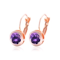 Pendientes minimalistas de oro rosa con elegantes cristales de circonita morada - Violeta