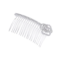 Peine para el cabello plateado con flores de diamantes de imitación y diseño de rosa - Peine de Pelo Flor de Rosa Plateado (C7311)