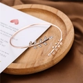 Bracciale rigido regolabile in oro rosa con foglie in cristallo su base in legno - Oro Rosa (D4414)