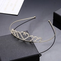 Elegante cerchietto con corona di strass dorati a forma di cuore per bambina su pelle nera - Oro (C8328)