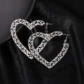Bohemian silver hollow heart earrings with vintage filigree on black silk background - Heart Shape Silver (A8536)