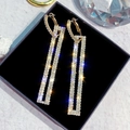 Elegant gold-plated geometric drop earrings with crystals in a black velvet box - Gold (A8132)