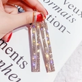 Sparkling gold 925 silver needle rectangle drop earrings with pavé crystals - Rose Gold (A8131)