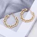 Bohemian gold octagon hoop earrings with intricate filigree pattern in vintage style - Rhombus Shape Gold (C9508)