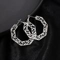 Bohemian silver hollow geometric octagon earrings with filigree floral patterns - Rhombus Shape Silver (C9507)
