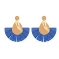 Bohemian style fan-shaped earrings in bright blue fringe with golden metal studs - Royal Blue