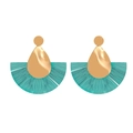 Bohemian fan-shaped earrings with gold teardrop base and turquoise fringe accents - Lake Green