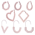 Eight pairs of rose gold hollow geometric earrings with intricate swirl patterns and hooks - Rose Gold Hollow Out Floral Style