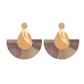 Bohemian fan-shaped stud earrings in gold metal and multi-tone natural raffia straw - Mixed Coffee