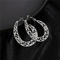 Ethnic vintage hollow geometric silver earrings with intricate filigree patterns - Silver