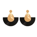Creative black fan-shaped fringe earrings with golden studs for women's fashion - Gold Black