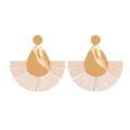 Bohemian gold metal and cream pleated fan-shaped earrings for women in trendy style - Gold Beige