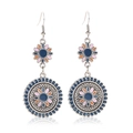 Bohemian daisy drop earrings with navy enamel and colorful petals on silver alloy - Antique Silver