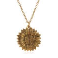 Collier pendentif tournesol doré vintage avec pétales détaillés sur chaîne en O - Or Antique
