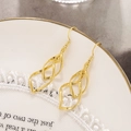Elegantes pendientes colgantes geométricos de doble capa dorados con ganchos de plata S925 - Dorado