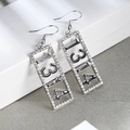 Fashion alloy drop earrings featuring 1314 numeric design and rhinestone border - Black Drip Oil - Silver Tone (A7508)