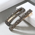 Elegant two-piece set of rhinestone rectangular hair clips with grey crystals and gold metal - Black (C3125)