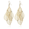Minimalist gold multi-layer hollow leaf earrings with fishhook clasp on white background - Gold (A4324)