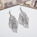 Statement gunmetal multi-layer hollow leaf drop earrings in a bohemian minimalist style - Gun Black (A4326)