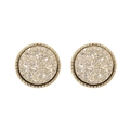 Elegante goldene runde Ohrstecker mit Champagner-Kristallclustern und gerändeltem Rand - Champagnergold