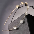 Elegant gold metal headband with five sparkling flower-shaped rhinestones for women - Gold White Rhinestone Style (I5209)