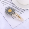 Detail of beaded daisy hair clip with gray crystals and gold metal BB hair base - Gray (C2533)