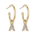 Gold C-shaped hoop earrings with crystal-encrusted letter A pendants for women - Letter A / Gold