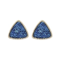 Orecchini a perno triangolari minimalisti in resina con pietra druzy blu reale e oro - Azzurro (A8324)
