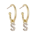 Elegant gold-tone round hoop earrings featuring rhinestone-studded S-letter pendants - B1228 Gold S