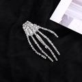 Pasador de mano de esqueleto gótico con diamantes de imitación en encaje negro - Plata con Strass Blanco (C3205)