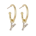 Detail of gold letter Y hoop earrings with sparkling cubic zirconia pavé stones - Gold Y-b1320