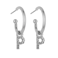 Detail of silver letter P hoop earrings with pavé crystal settings and 925 silver needles - B1225 Silver P