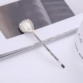 Elegant silver hair clip with large pearly teardrop and sparkling crystal pavé details - Waterdrop Style (C3525)