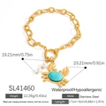 Gold stainless steel bracelet with crab charm and turquoise stone and pearls - Crab Turquoise Pearl Pendant Bracelet (SL41460)