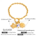 Golden stainless steel chain bracelet with blue porcelain flower and sun charm pendants - Ceramic Bead Sunflower Flower Bracelet (SL41459)