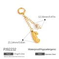 Titanium steel hoop earring with gold starfish and seashell charms in ocean style - Conch and Seahorse Charm (PJ92232) / Natural Shell Random Color (3.51g) / Gold