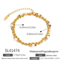 Bracciale a doppio strato in acciaio inossidabile con perle e cuore in oro 18K - Stile con Perline a Cuore (SL41474)