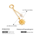 Golden titanium steel shell and sun pendant earrings in a marine style for women - Sun and Shell Charm (PJ92233) / Natural Shell Random Color (3.2g) / Gold