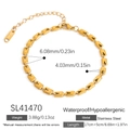 Elegante bracciale a catena con chicchi di caffè in acciaio inossidabile dorato da donna - Stile Maglia Rettangolare (SL41470)